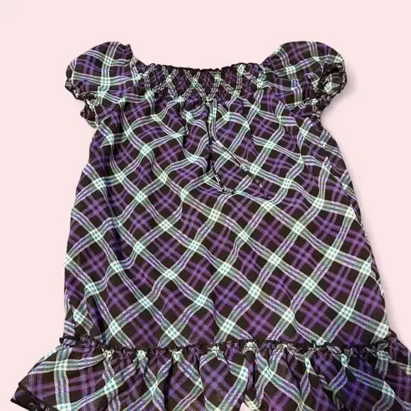 Speechless Plaid Babydoll Blouse, Purple and Teal Y2K Scene Top - Size L - Picture 2 of 3